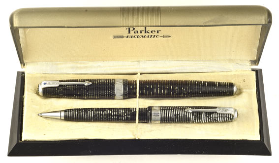 Vintage 1970 Parker Jotter Set Ballpoint Pen, Mechanical Pencil Medium Gray  Stainless Cap With Clip and Band, Original Box 