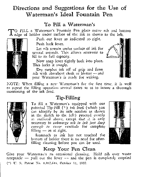 Waterman Tip-Fill instructions